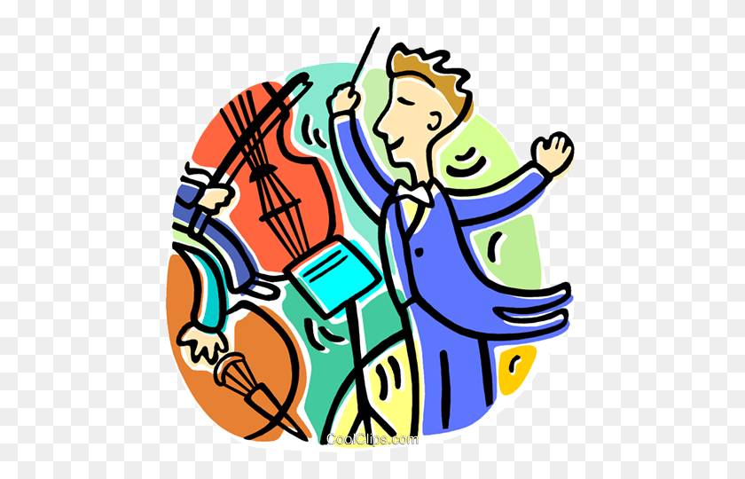 466x480 Conductor Conducting The Orchestra Royalty Free Vector Clip Art - Orchestra Clipart