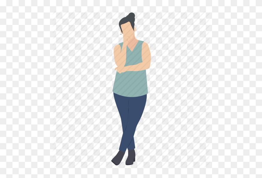 512x512 Confused Person, Human Avatar, Standing Lady, Thinking Gesture - Confused Person PNG