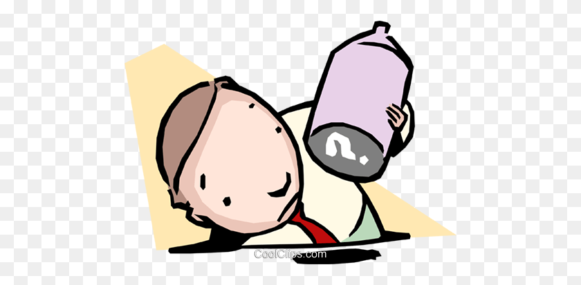 480x353 Confusionman Inspecting Bottle Royalty Free Vector Clip Art - Confused Man Clipart