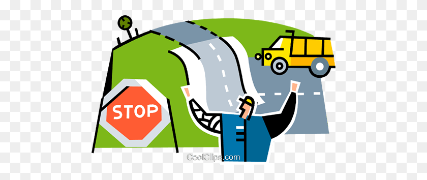 480x294 Construction Worker Directing Traffic Royalty Free Vector Clip Art - Traffic Clipart