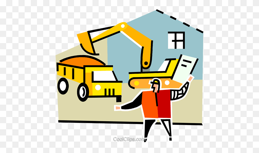 480x437 Construction Worker Loading A Dump Truck Royalty Free Vector Clip - Construction Vehicles Clipart