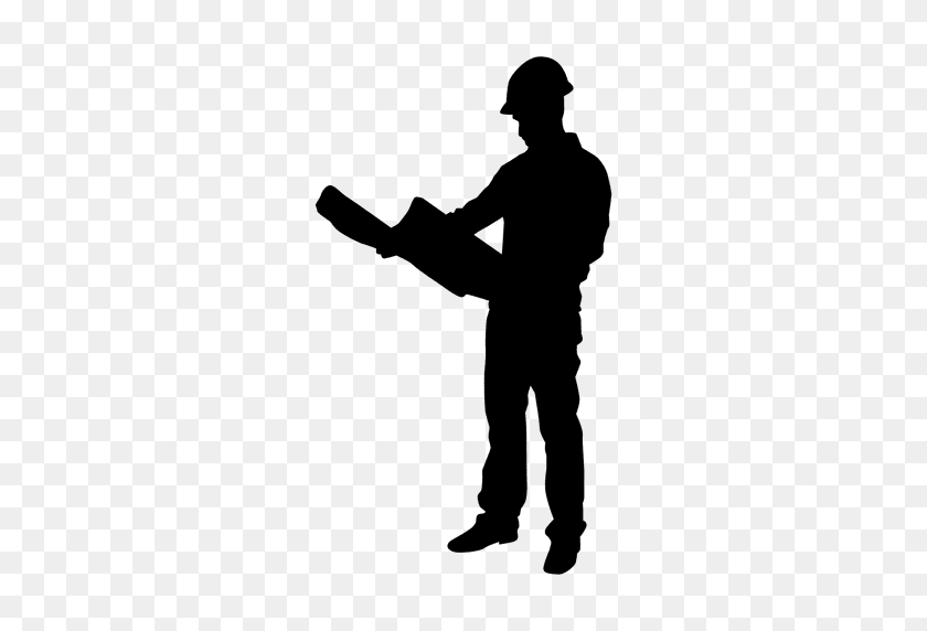 512x512 Construction Worker Plan Reading Silhouette - Construction Worker PNG