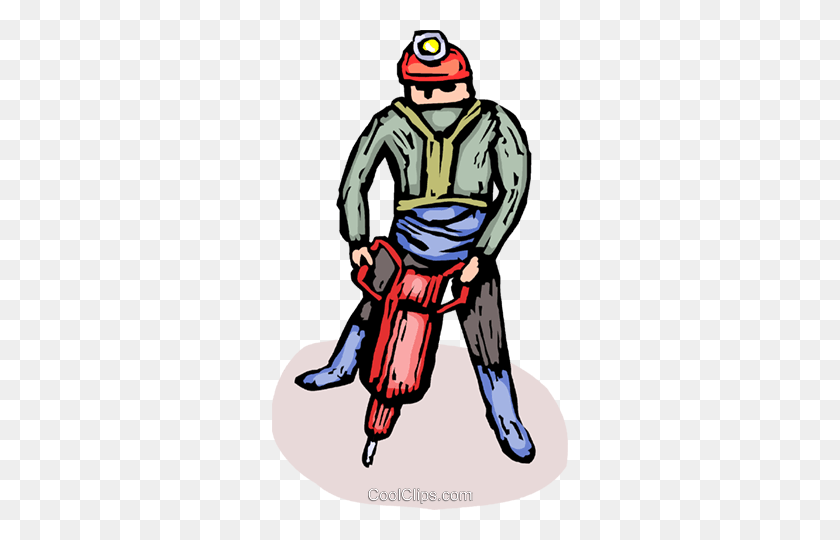 296x480 Construction Worker Using The Jackhammer Royalty Free Vector Clip - Jackhammer Clipart