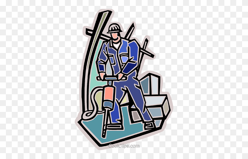 334x480 Construction Worker With Jack Hammer Royalty Free Vector Clip Art - Jackhammer Clipart