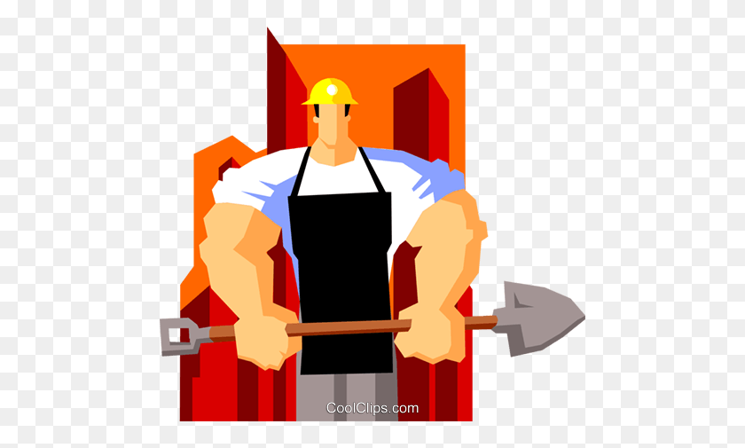 480x445 Construction Worker With Shovel Royalty Free Vector Clip Art - Construction Worker PNG