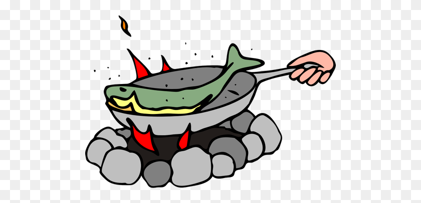 500x346 Cooking Fish On A Camping Cooker Vector Graphics - To Cook Clipart