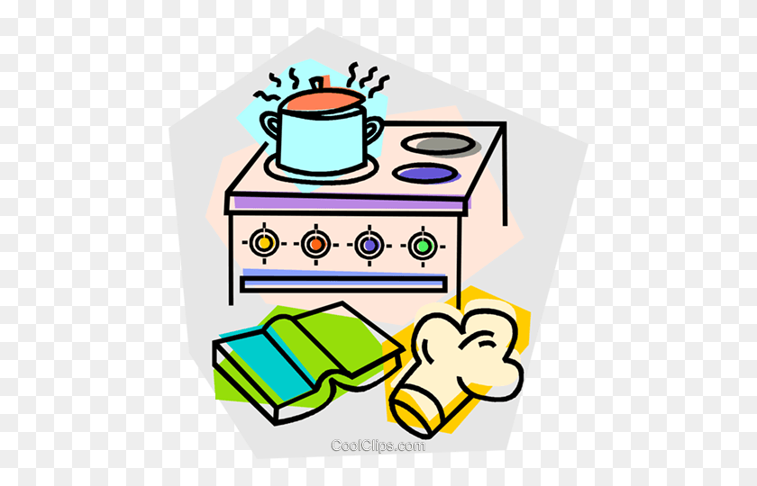 466x480 Cooking On The Stove Royalty Free Vector Clip Art Illustration - Stove Clipart