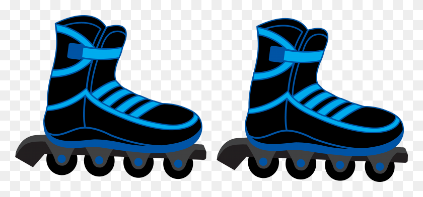 8272x3530 Cool Blue And Black Rollerblades - Clipart Cool