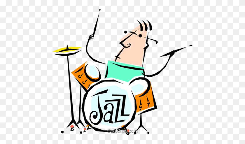 480x434 Cool Jazz Drummer Royalty Free Vector Clipart Ilustración - Jazz Clipart