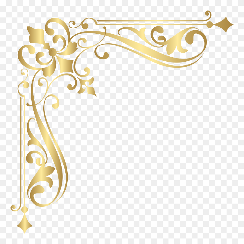 8000x7996 Corner Gold Png Clipart - Gold Sticker PNG