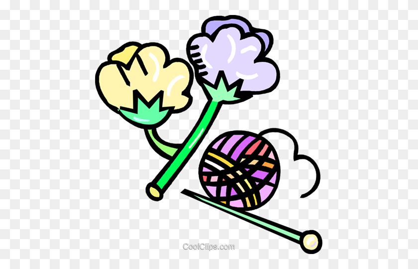 457x480 Cotton And Knitting Needles Royalty Free Vector Clip Art - Cotton Plant Clipart