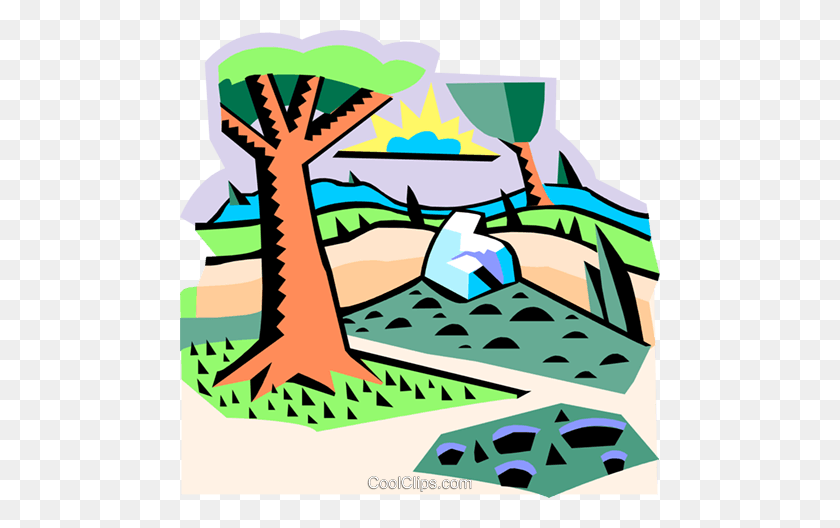 480x468 Country Landscape Royalty Free Vector Clip Art Illustration - Landscape Clipart Images