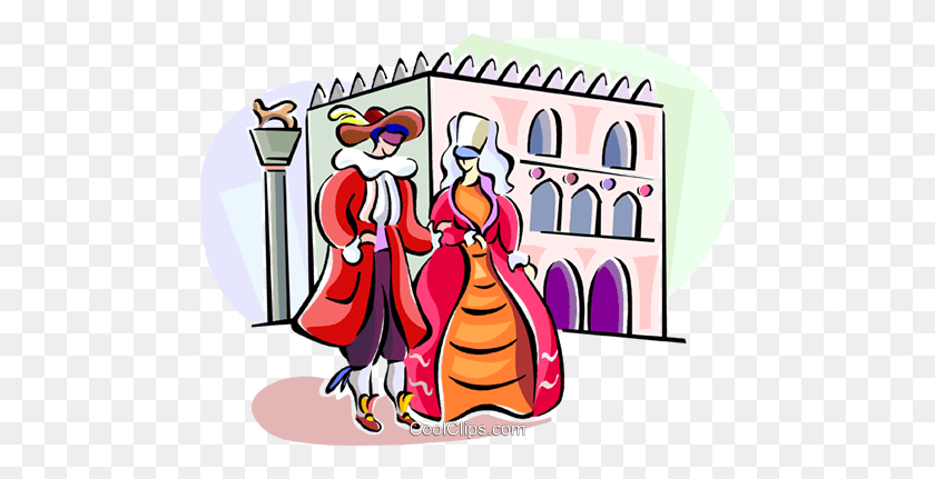 480x371 Couple Attending An Italian Festival Royalty Free Vector Clip Art - Costume Party Clipart