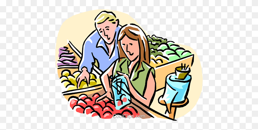 480x363 Couple Grocery Shopping Royalty Free Vector Clip Art Illustration - Go Shopping Clipart