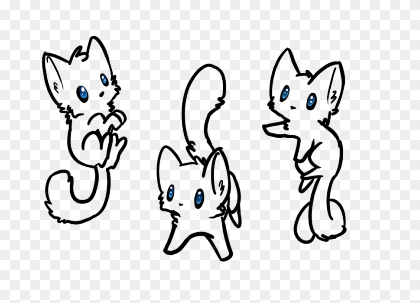 900x630 Couple Lineart Base Kitty Anime Pictures - Kitty Cat Clip Art