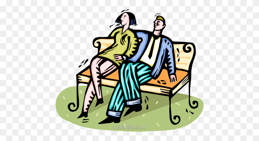 480x398 Couple On A Bench Royalty Free Vector Clip Art Illustration - Bench Clipart