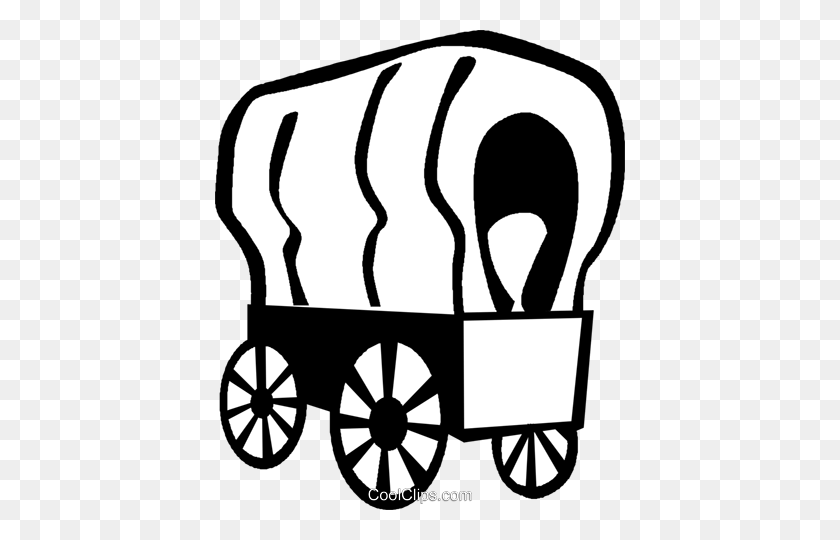 410x480 Covered Wagons Royalty Free Vector Clip Art Illustration - Wagon Clipart Black And White