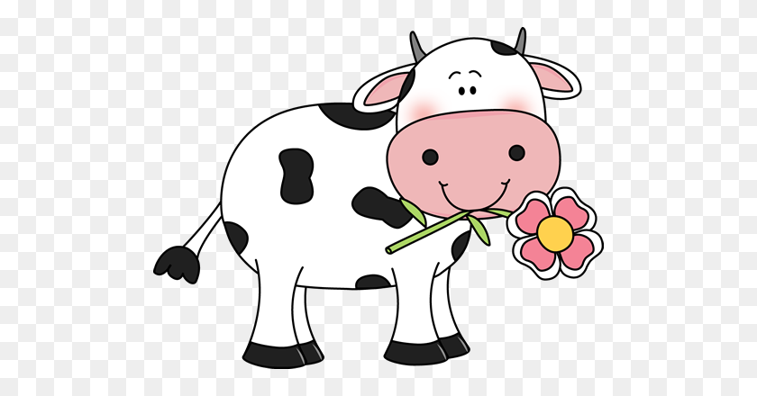 500x380 Cow With A Flower In Its Mouth - Peas In A Pod Clipart