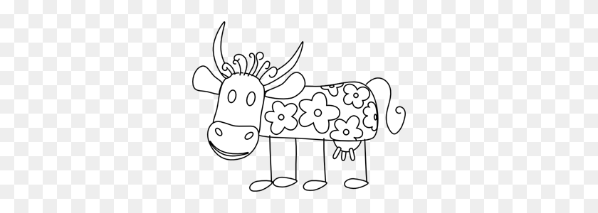 300x240 Cow With Flowers Outline Png, Clip Art For Web - Flower Outline PNG