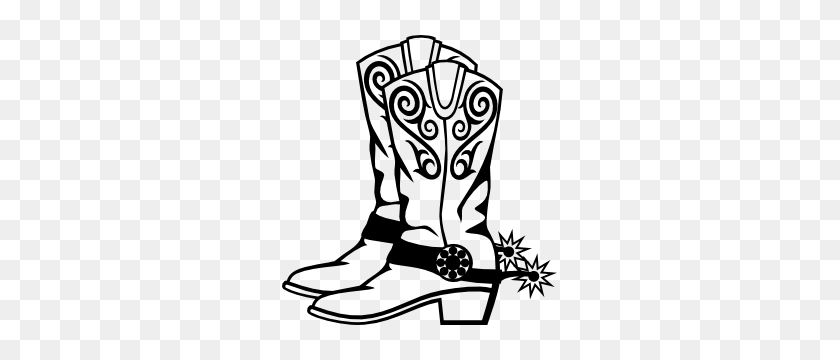 300x300 Cowboy Cowgirl Boots With Swirls And Spurs Sticker - Cowboy Boot Clipart Black And White