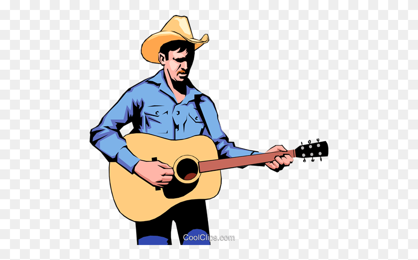 480x462 Cowboy Guitar Player Royalty Free Vector Clip Art Illustration - Guitar Clipart Transparent Background