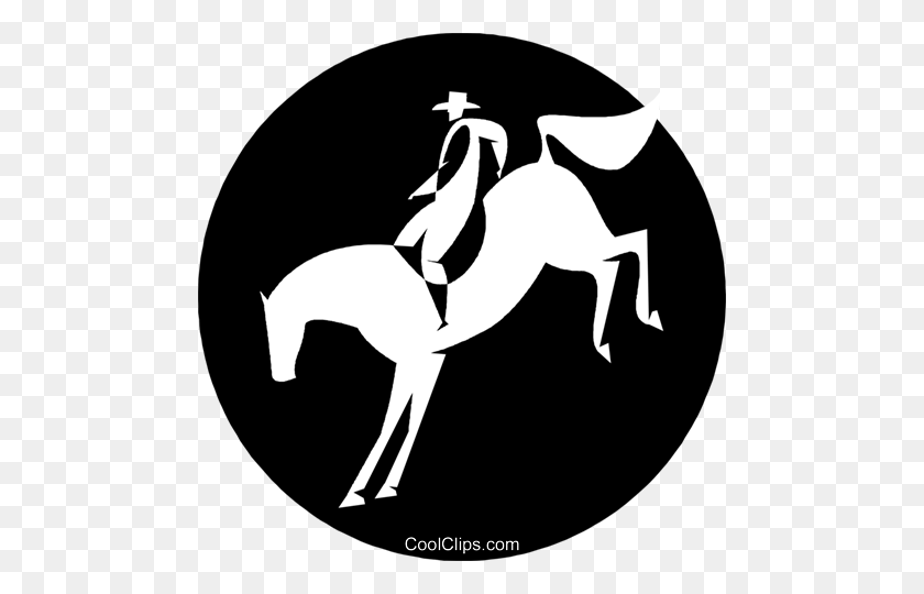 480x480 Cowboy On A Bucking Bronco Royalty Free Vector Clipart - Cowboy On Horse Clipart
