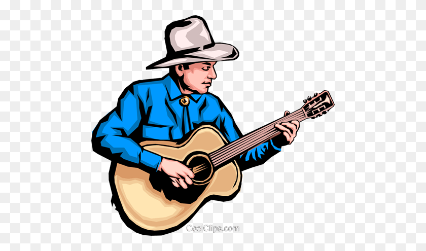 480x435 Cowboy Playing Guitar Royalty Free Vector Clip Art Illustration - Playing Guitar Clipart