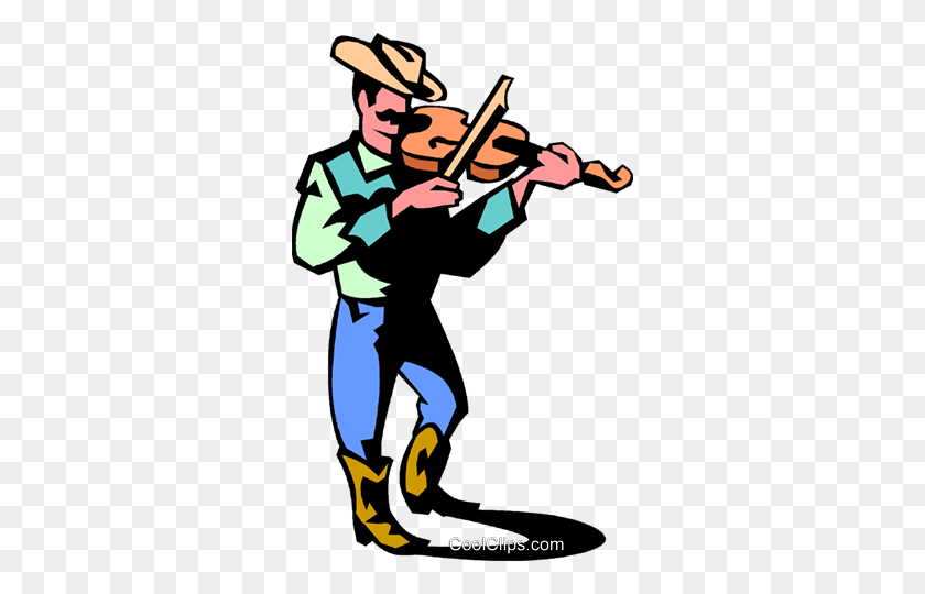 310x480 Cowboy Playing The Fiddle Royalty Free Vector Clip Art - Fiddle Clipart
