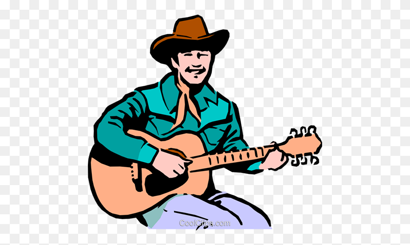 480x443 Cowboy Playing The Guitar Royalty Free Vector Clip Art - Playing Guitar Clipart
