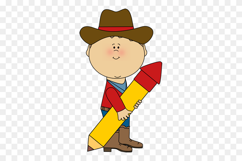 287x500 Cowboy With A Pencil From Mycutegraphics Western Clip Art - Cowboy Clipart Black And White