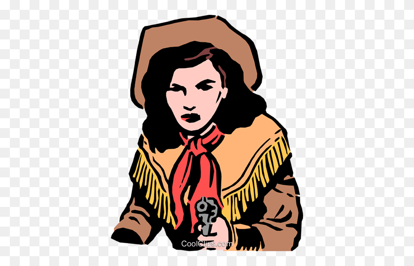 390x480 Cowgirl With A Gun Royalty Free Vector Clip Art Illustration - Free Cowgirl Clipart