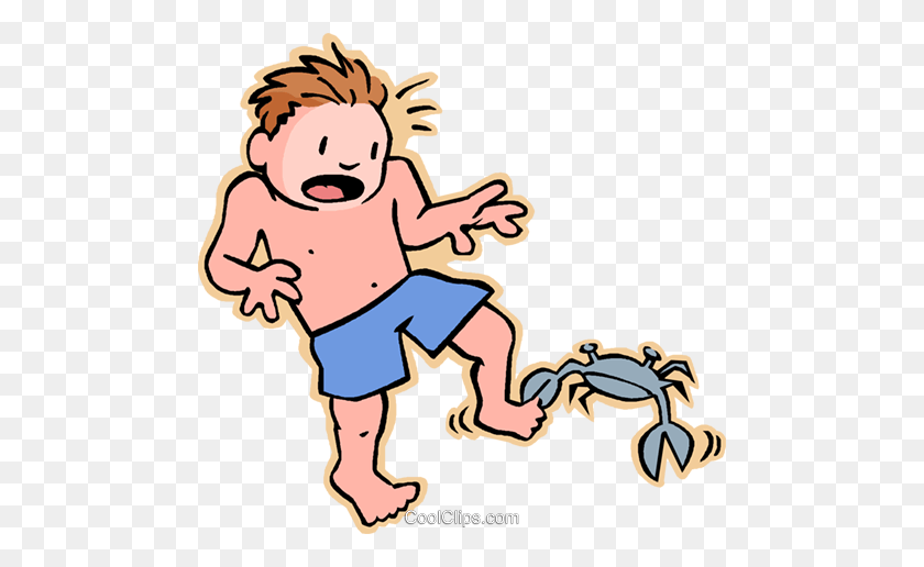 480x456 Crab Biting Boy's Toe, Beach Royalty Free Vector Clip Art - Toe Clipart