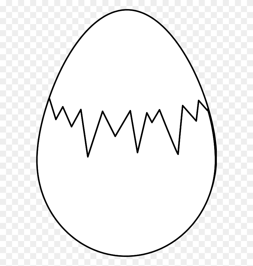 600x823 Треснувшее Яйцо, Черно-Белый Клипарт - Овальный Клипарт Черно-Белый