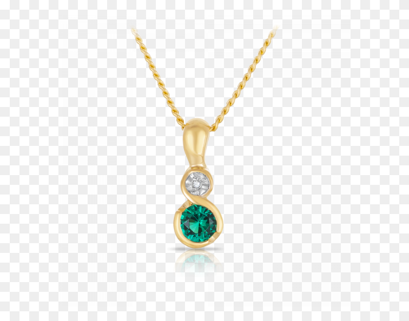600x600 Created Emerald And Diamond Pendant Set In Yellow Gold - Diamond Necklace PNG