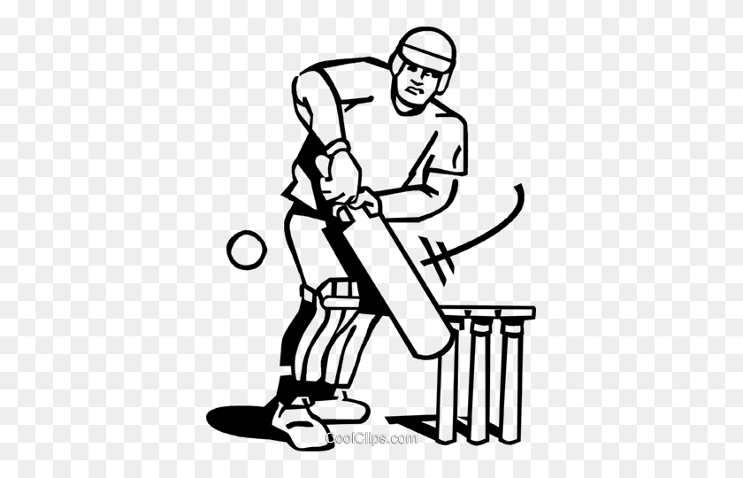 373x480 Cricket Player Royalty Free Vector Clip Art Illustration - Cricket Clipart Black And White