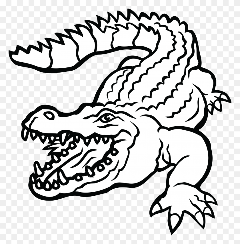 4000x4072 Крокодил Черно-Белый Клипарт Картинки - Аллигатор Черно-Белый Клипарт
