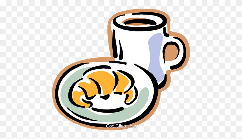 480x424 Croissant With Cup Of Coffee Royalty Free Vector Clip Art - Croissant Clipart