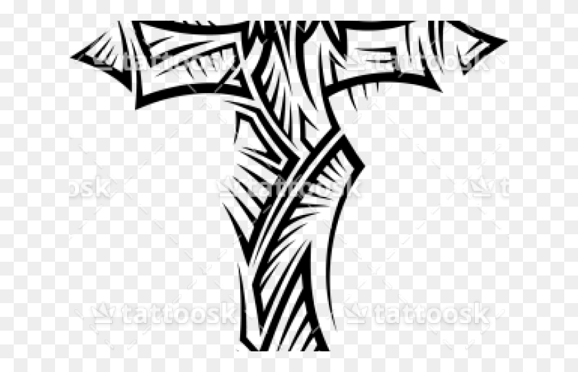 640x480 Тату Крест Силуэт Клипарт - Богато Украшенный Крест Клипарт