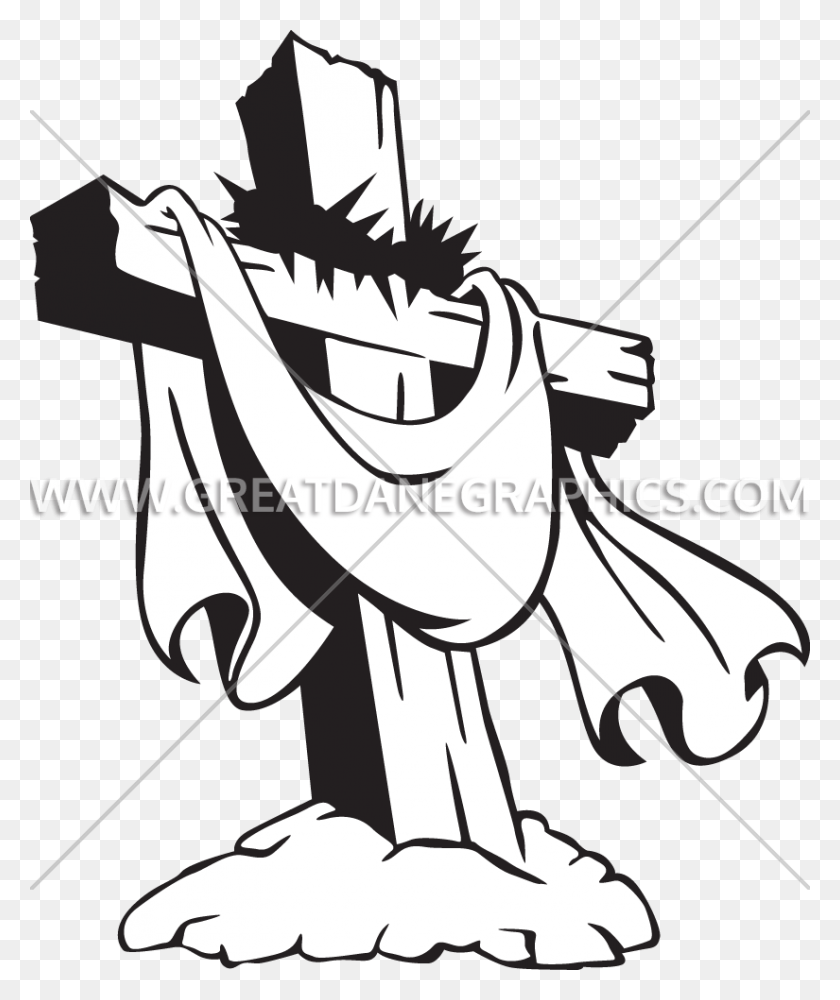 825x995 Cross With Crown Of Thorns Production Ready Artwork For T Shirt - Crown Drawing PNG