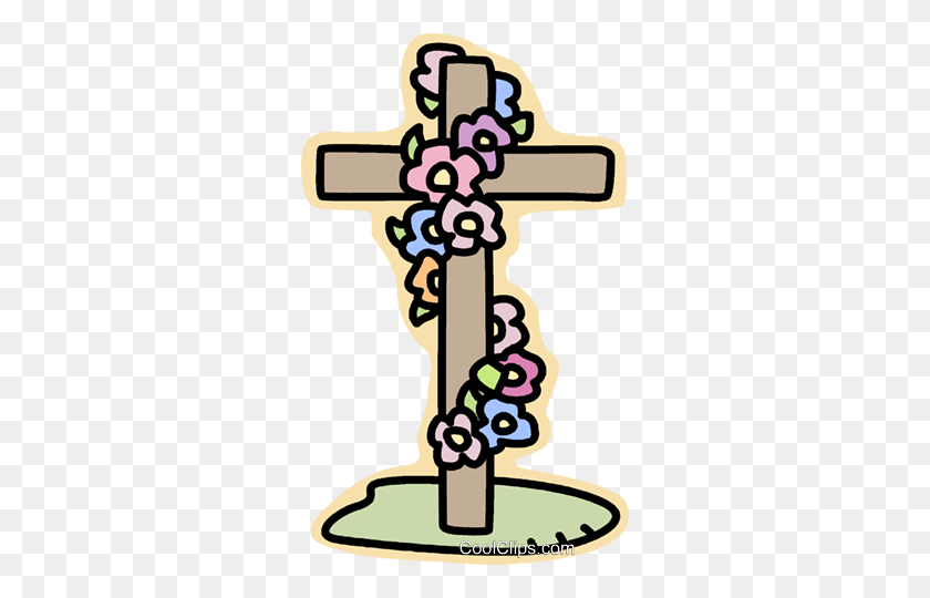 296x480 Cross With Flowers Royalty Free Vector Clip Art Illustration - Good Friday Free Clip Art