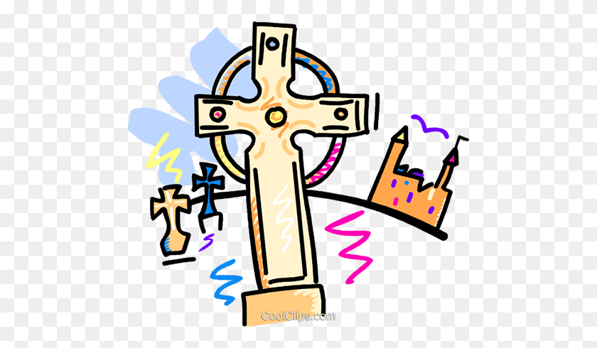 480x430 Crosses In A Grave Yard With Castle Royalty Free Vector Clip Art - Cross Vector PNG