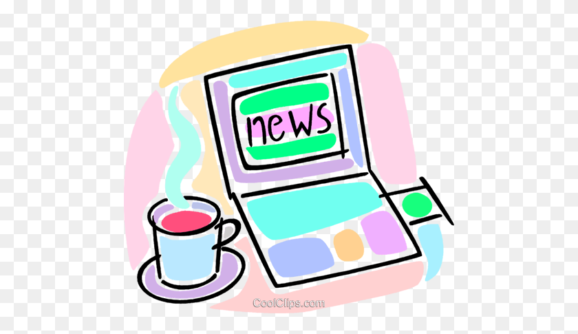 480x425 Cup Of Coffee With Morning News Royalty Free Vector Clip Art - Morning Clipart