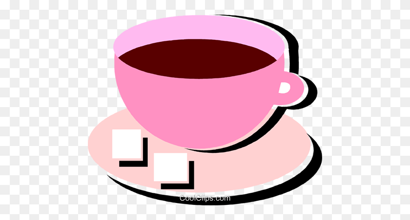 480x392 Cup Of Coffee With Two Sugar Cubes Royalty Free Vector Clip Art - Sugar Cube Clipart
