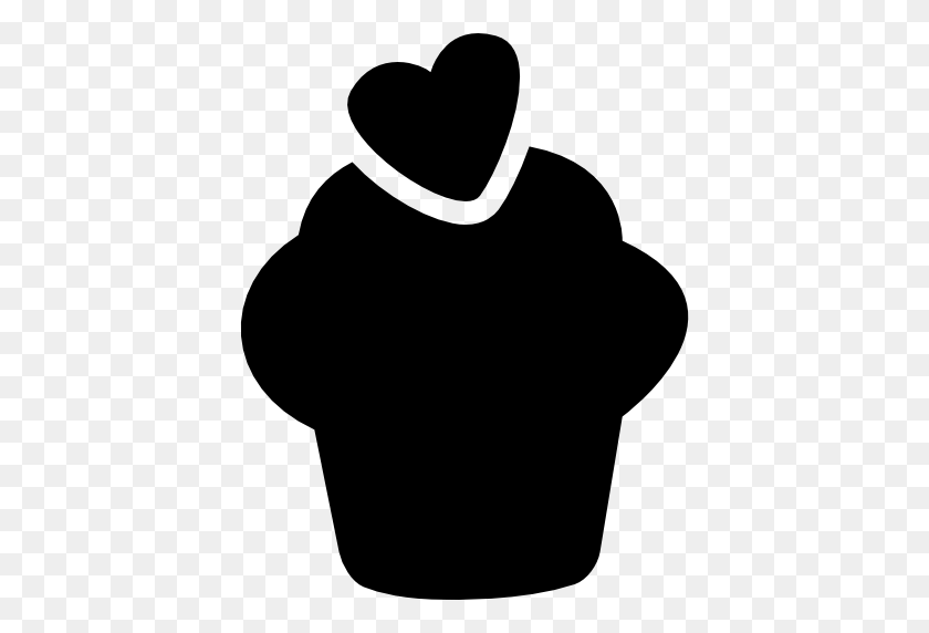 512x512 Cupcake Black Silhouette With A Heart On Top - Heart Silhouette PNG