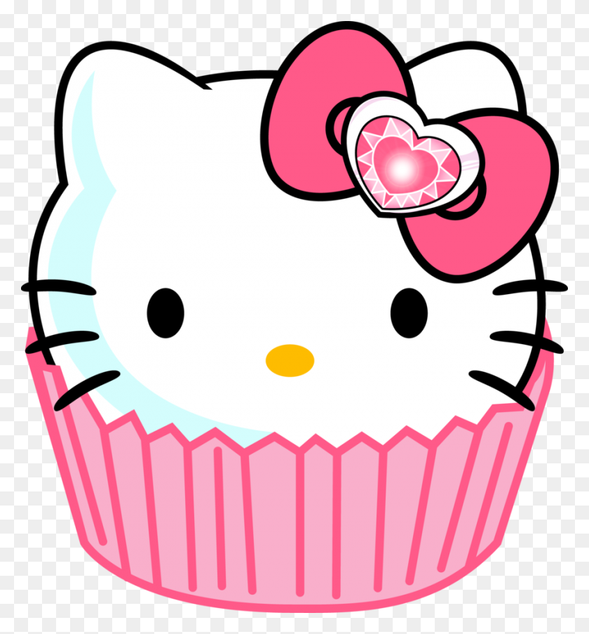 900x973 Cupcake De Hello Kitty Clipart Imagen Prediseñada - Cupcake Contorno De Imágenes Prediseñadas