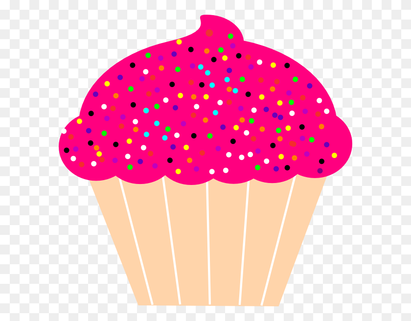 600x596 Cupcake Con Glaseado Rosa Y Sprinkles Clipart - Cupcake Outline Clipart