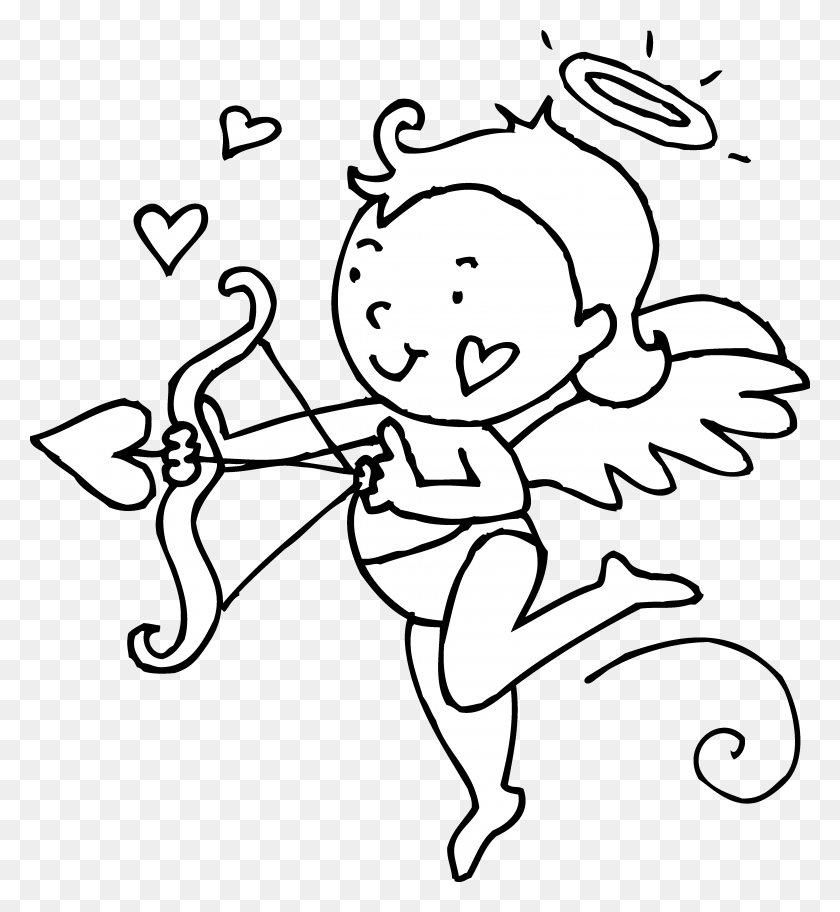 4308x4708 Cupid Clipart Black And White - Valentine Clipart Black And White