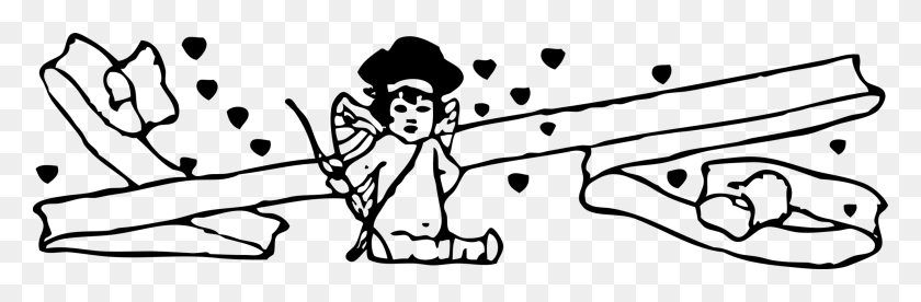 2703x750 Cupido Amor Dibujo Blanco Y Negro Humano - Cupido Clipart