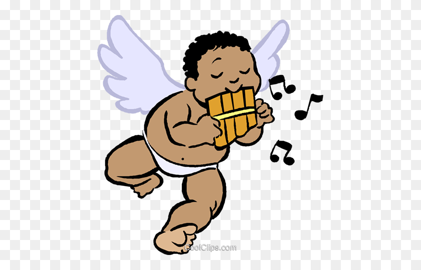451x480 Cupid Playing A Flute Royalty Free Vector Clip Art Illustration - Clipart Cupids