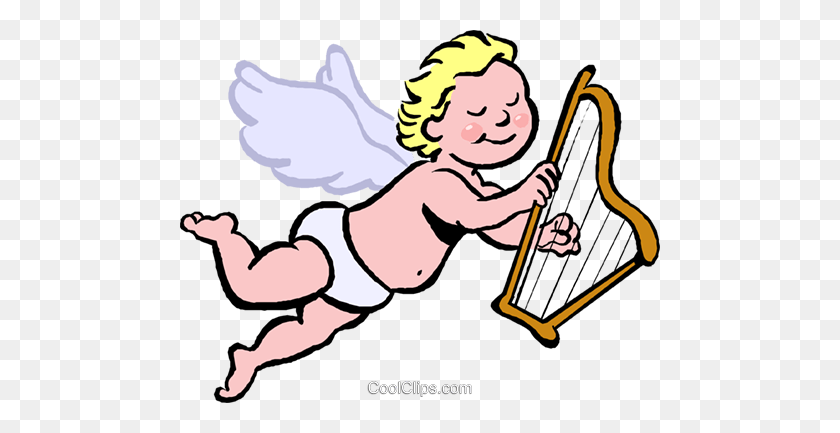 480x373 Cupid Playing A Harp Royalty Free Vector Clip Art Illustration - Free Cupid Clipart